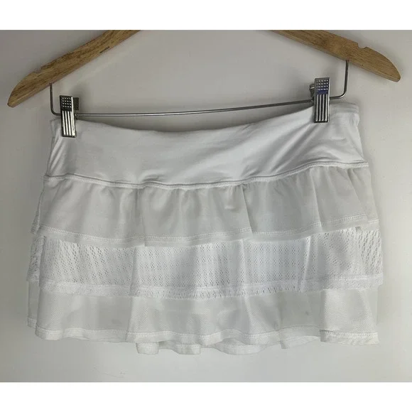 Lululemon Run Nothing to Hide Mini Micro Skort Skirt Shorts Tiered White Size 6 - Picture 15 of 16